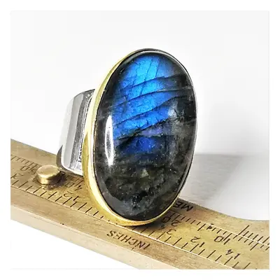 Labradorite Sterling Silver Ring, Handmade Sterling Silver Ring with Natural Labradorite Gemston