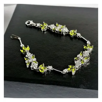 White and Green Cubic Zirconia Riviera Bracelet, Cubic Zirconia Tennis Bracelet with Silver Clas