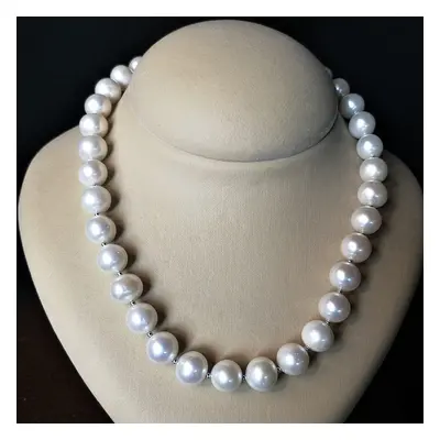 Natural Freshwater White Pearls Beaded Necklace, Necklace with White Pearls + Sterling Silver Be