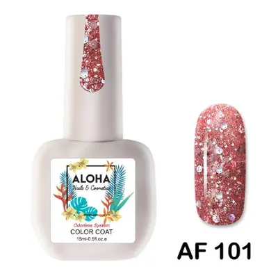 Ημιμόνιμο βερνίκι ALOHA 15ml - Χρώμα: AF 101 / Ροζ Μπρονζέ Glitter (Pink Bronze Glitter)