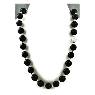 Black Onyx Beaded Necklace, Black Onyx Jewelry, Natural Black Onyx and Sterling Silver Beaded Ne