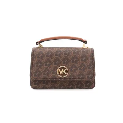 MICHAEL KORS ΤΣΑΝΤΑΚΙ CROSSBODY/ΩΜΟΥ DELANCEY ALL OVER LOGO ΚΑΦΕ/ΤΑΜΠΑ