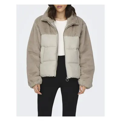 ONLY ONLWANJA FUR PUFFER MIX JACKET CC OTW 15292945-Moonbeam Cream