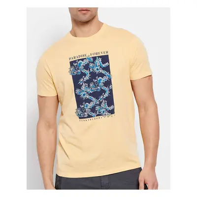 FUNKY BUDDHA T-shirt με φλοράλ frame τύπωμα FBM007-340-04-VANILLA LightYellow