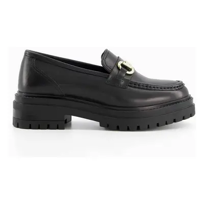 Dune London γυναικεία δερμάτινα loafers μονόχρωμα με διακοσμητική αλυσίδα "Gallagher" - 00765092